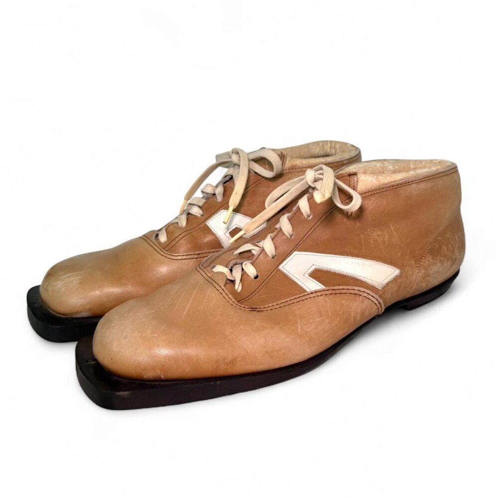 ALFA MENS CROSS COUNTRY SKIING TAN WHITE LEATHER LACE SHOES SIZE 45 11